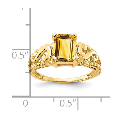 14k yellow gold 8x6mm emerald cut citrine ring y4677ci