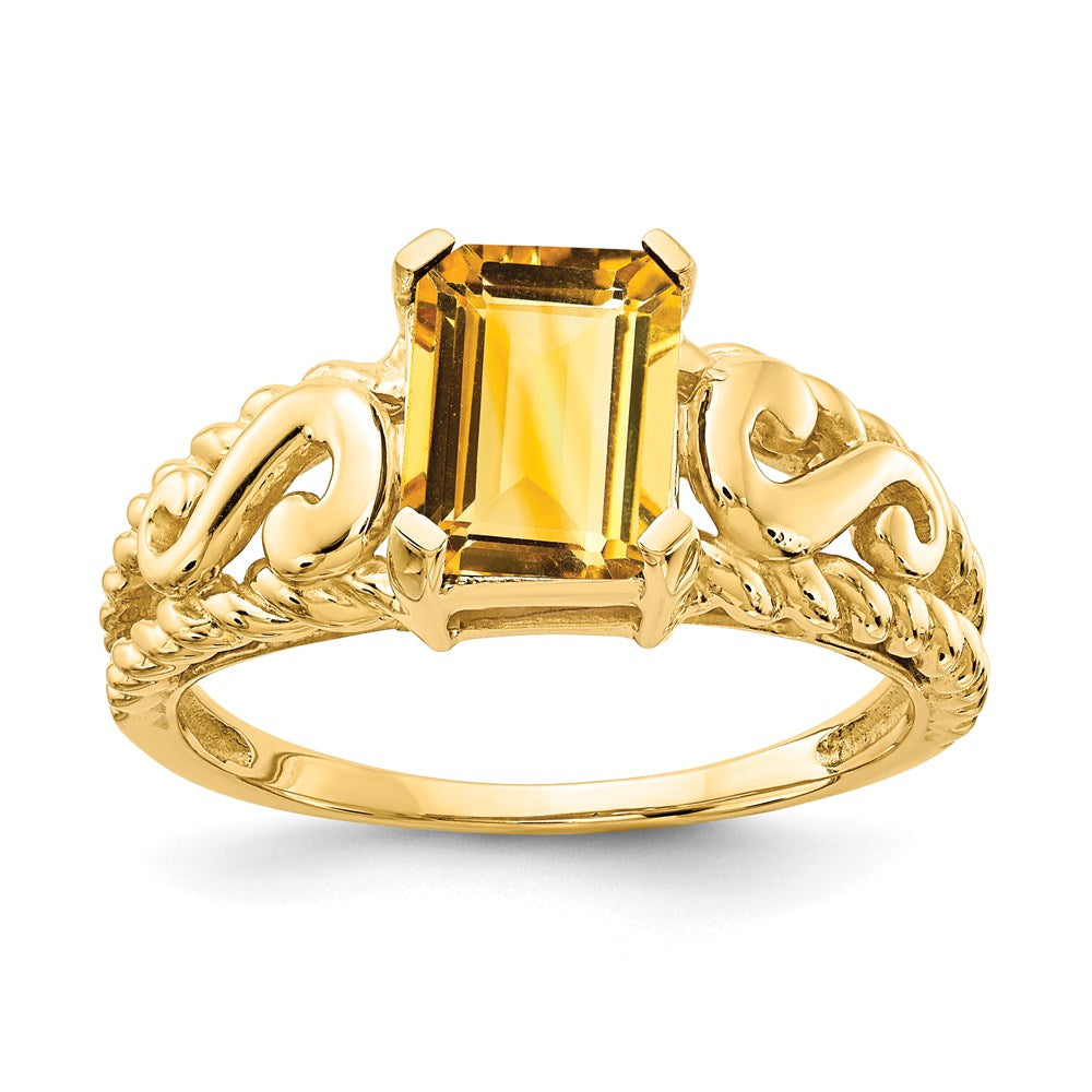 14k yellow gold 8x6mm emerald cut citrine ring y4677ci