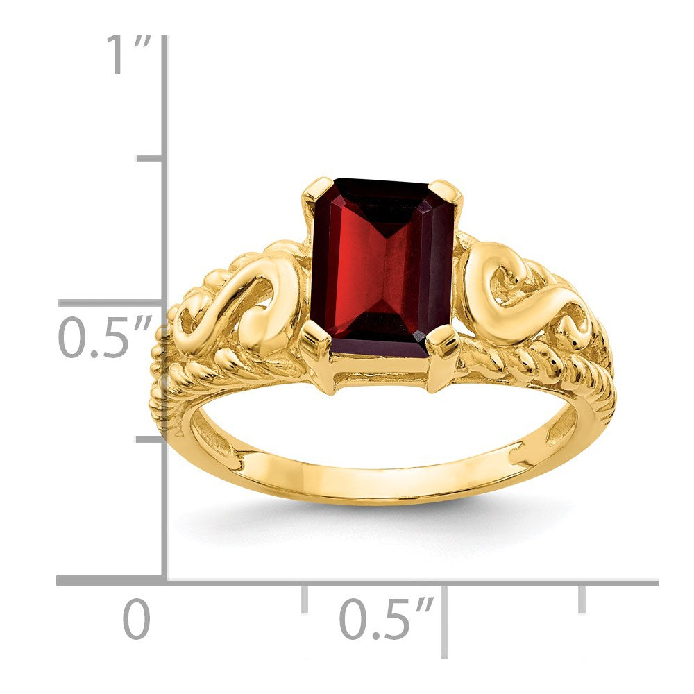 14k yellow gold 8x6mm emerald cut garnet ring y4677ga