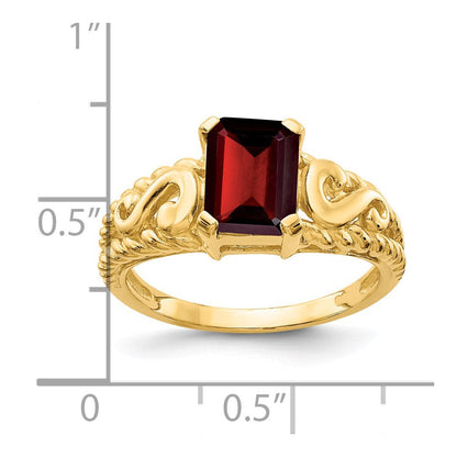14k yellow gold 8x6mm emerald cut garnet ring y4677ga