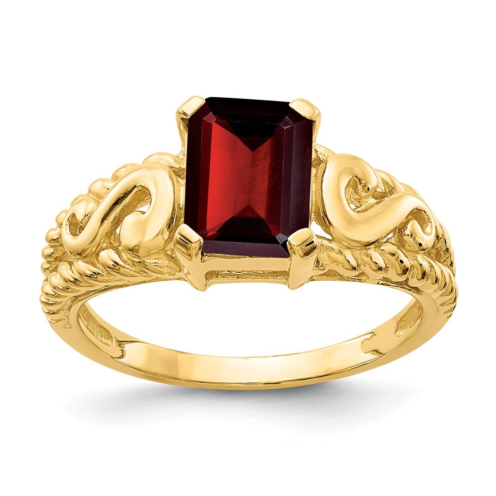 14k yellow gold 8x6mm emerald cut garnet ring y4677ga