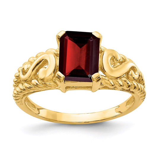 14k yellow gold 8x6mm emerald cut garnet ring y4677ga