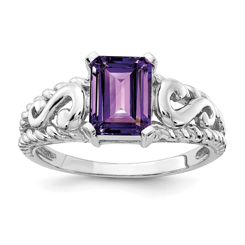 14k white gold 8x6mm emerald cut amethyst ring y4678am