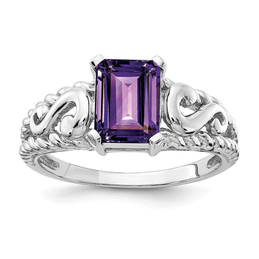 14k white gold 8x6mm emerald cut amethyst ring y4678am