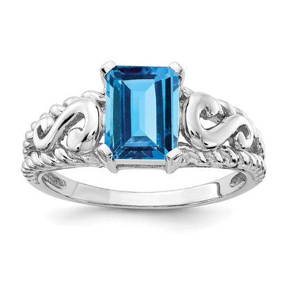 14k white gold 8x6mm emerald cut blue topaz ring y4678bt