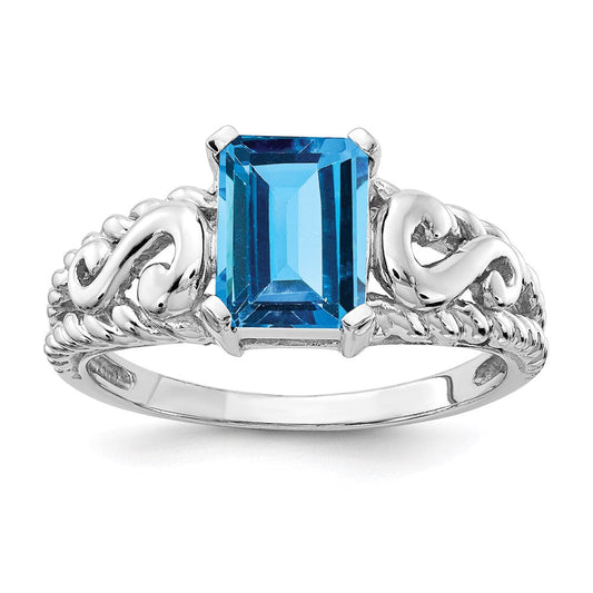 14k white gold 8x6mm emerald cut blue topaz ring y4678bt