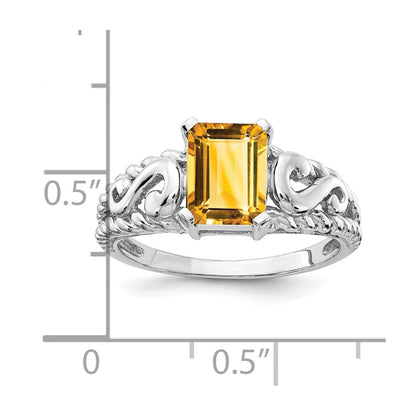 14k white gold 8x6mm emerald cut citrine ring y4678ci