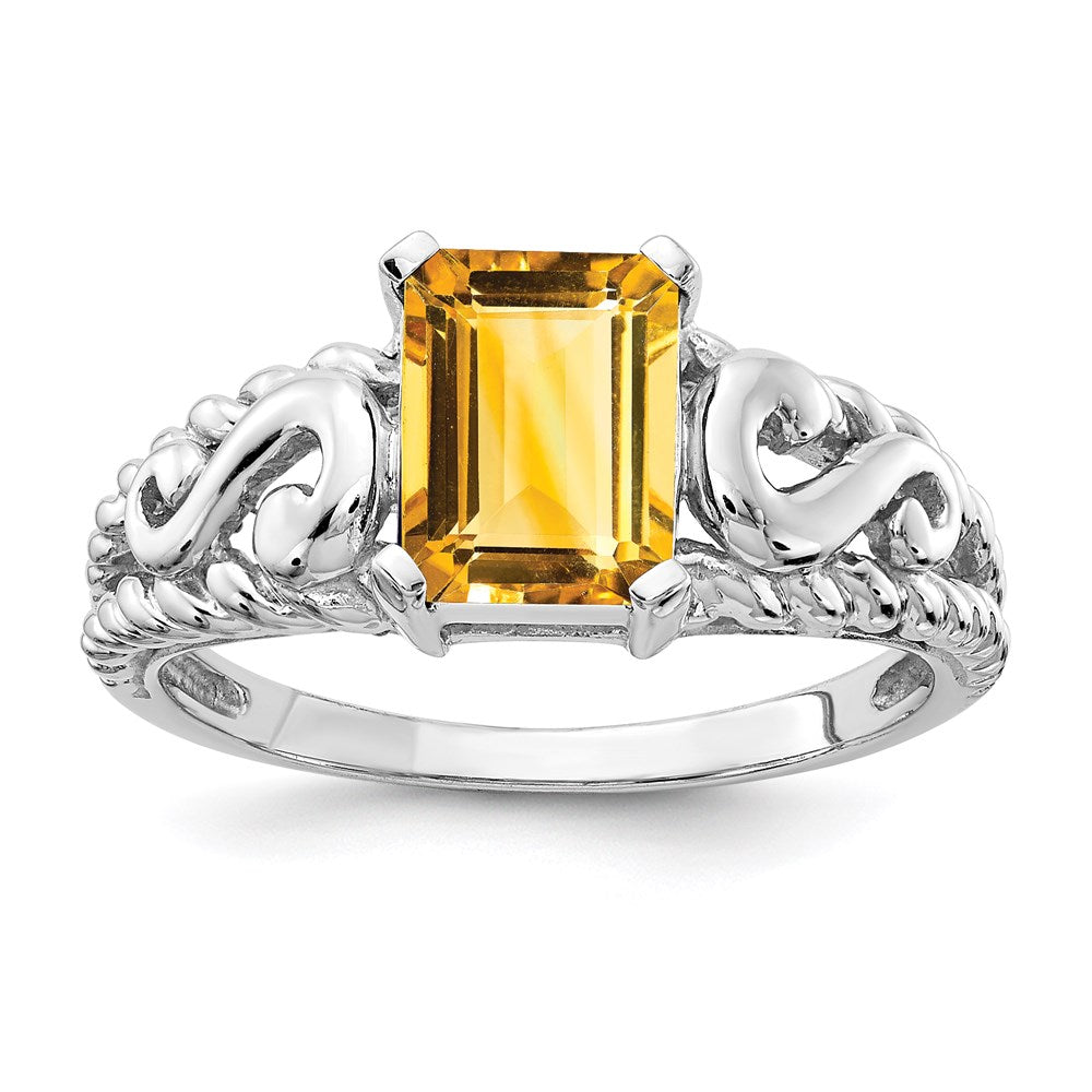 14k white gold 8x6mm emerald cut citrine ring y4678ci