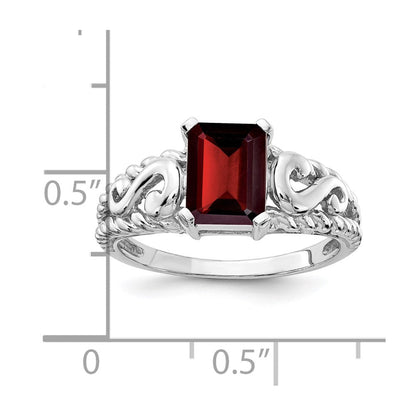 14k white gold 8x6mm emerald cut garnet ring y4678ga