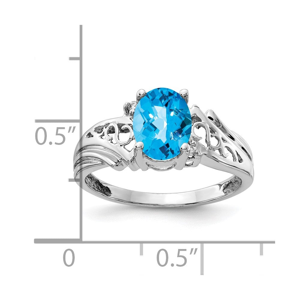 14k White Gold 8x6mm Oval Blue Topaz Checker A Real Diamond ring