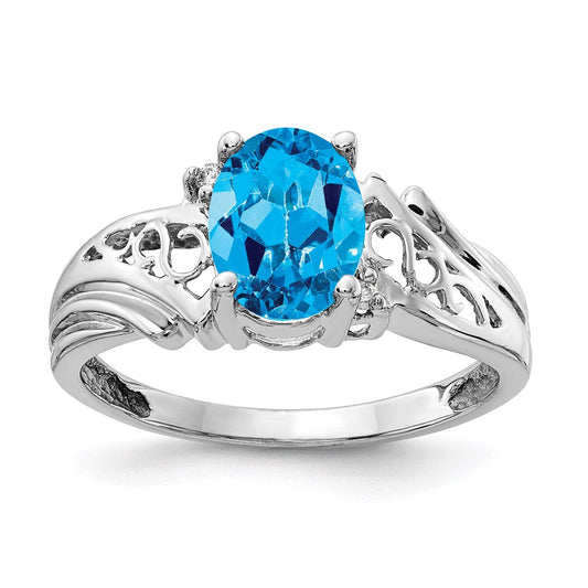 14k white gold 8x6mm oval blue topaz a real diamond ring y4684bt a