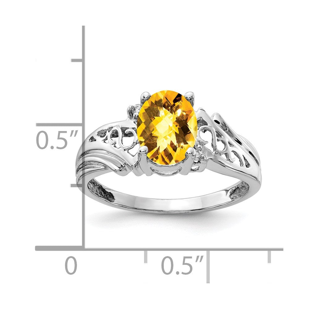 14k White Gold 8x6mm Oval Citrine Checker A Real Diamond ring