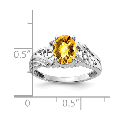 14k White Gold 8x6mm Oval Citrine Checker A Real Diamond ring