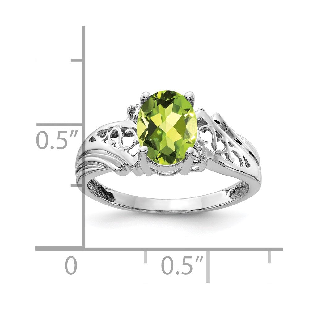 14k White Gold 8x6mm Oval Peridot AA Diamond ring