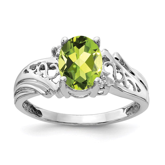 14k White Gold 8x6mm Oval Peridot A Real Diamond ring