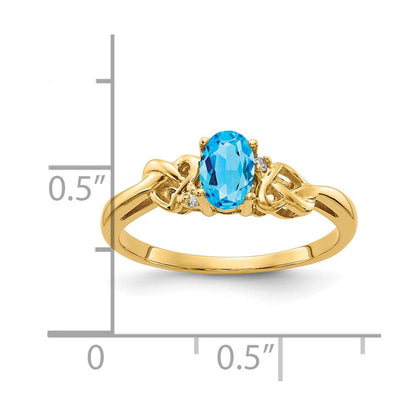 14K Yellow Gold 6x4mm Oval Blue Topaz A Real Diamond ring