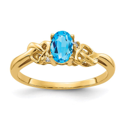 14K Yellow Gold 6x4mm Oval Blue Topaz A Real Diamond ring