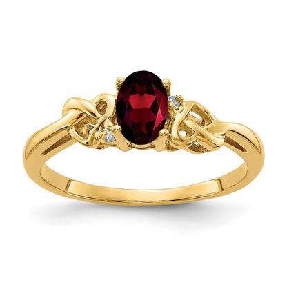 14k Yellow Gold 6x4mm Oval Garnet VS Diamond ring
