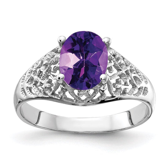 14k White Gold 8x6mm Oval Amethyst ring