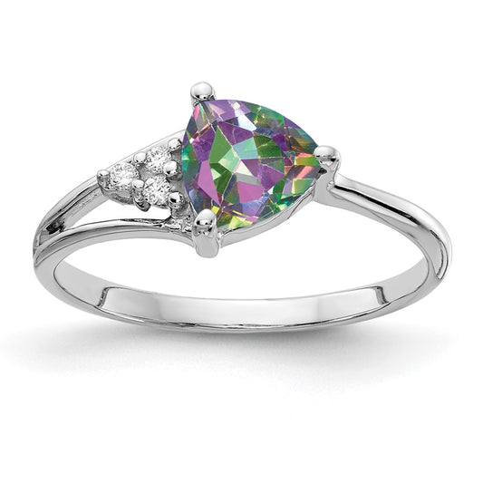 14k White Gold 6mm Fire Topaz VS Diamond ring