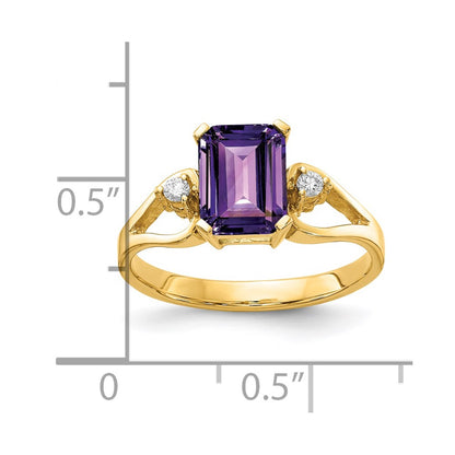 14k Yellow Gold 8x6mm Emerald Cut Amethyst AA Diamond ring
