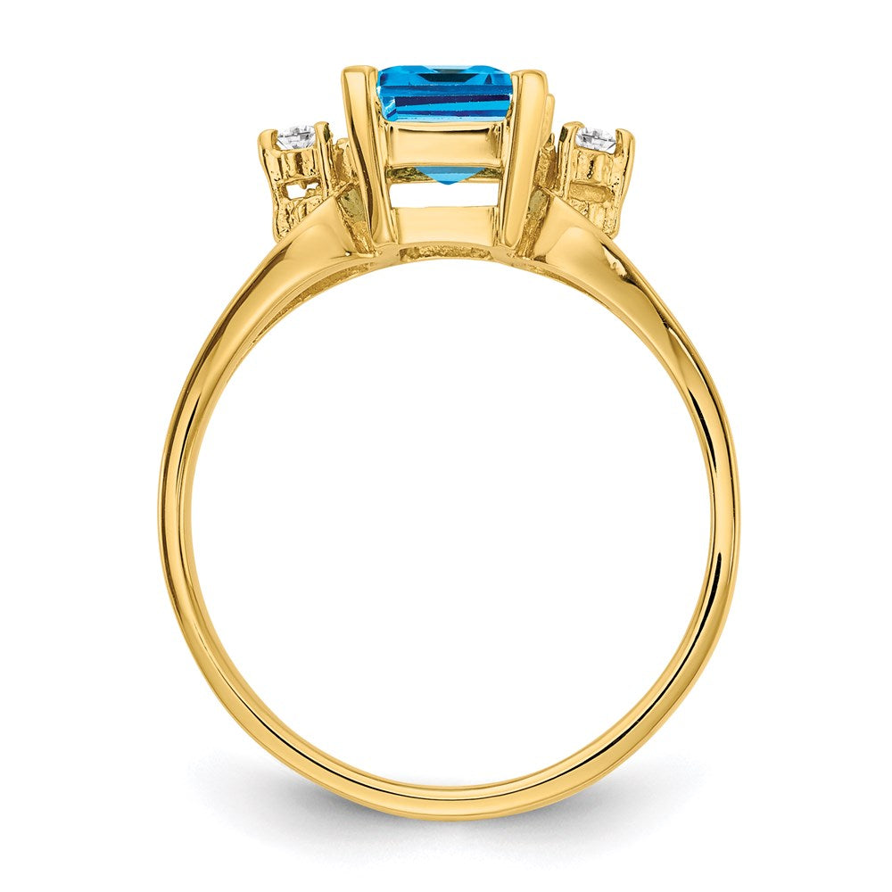 14k yellow gold 8x6mm emerald cut blue topaz a real diamond ring y4749bt a