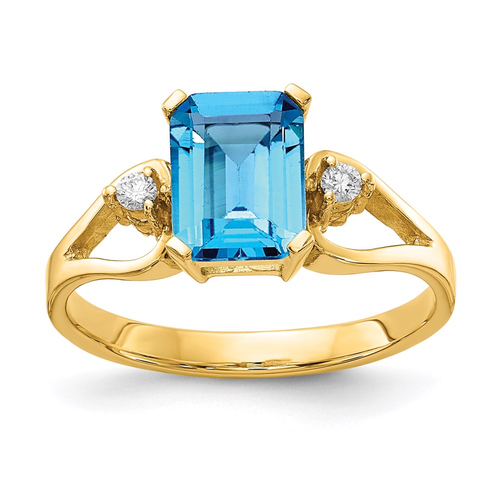 14k yellow gold 8x6mm emerald cut blue topaz a real diamond ring y4749bt a