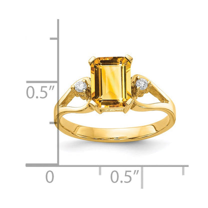 14k yellow gold 8x6mm emerald cut citrine a real diamond ring y4749ci a