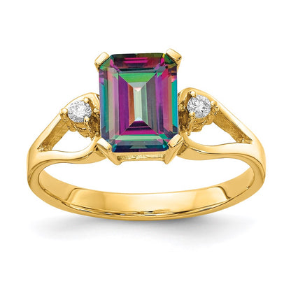 14k yellow gold aa real diamond mystic topaz ring y4749ft aa