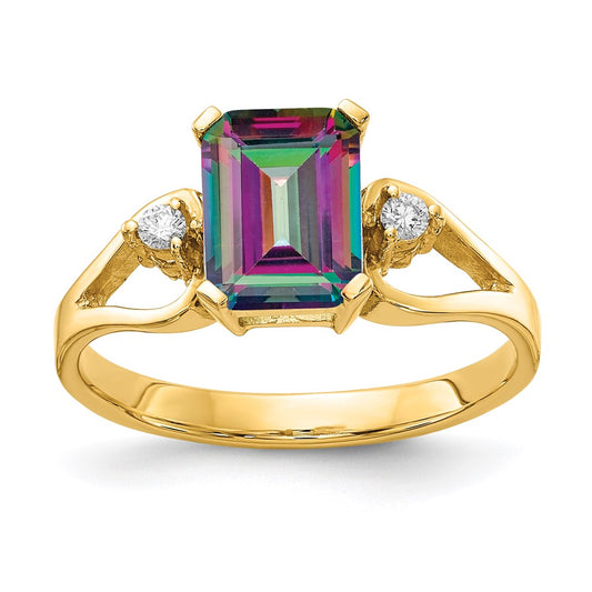 14k yellow gold aa real diamond mystic topaz ring y4749ft aa