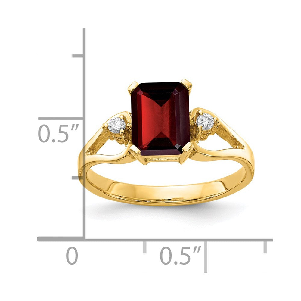 14k yellow gold 8x6mm emerald cut garnet a real diamond ring y4749ga a