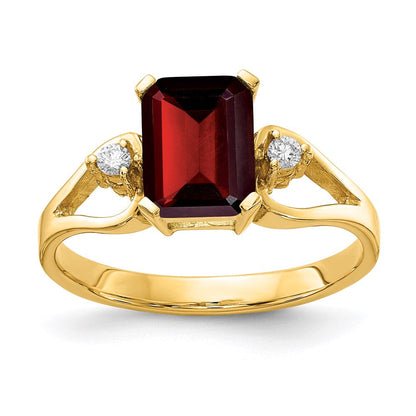 14k yellow gold 8x6mm emerald cut garnet a real diamond ring y4749ga a
