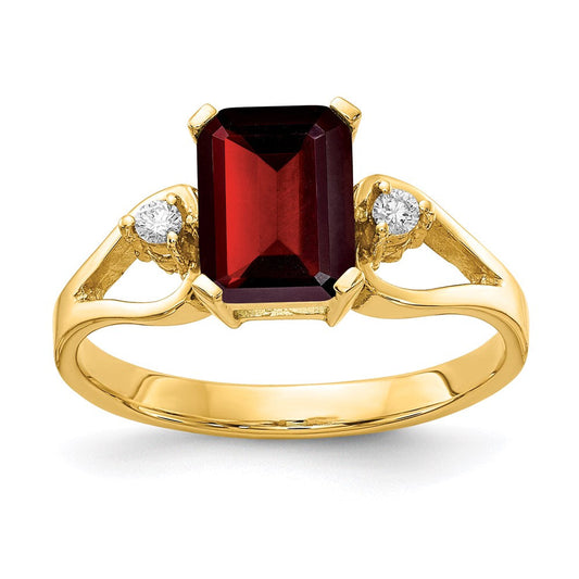14k yellow gold 8x6mm emerald cut garnet a real diamond ring y4749ga a