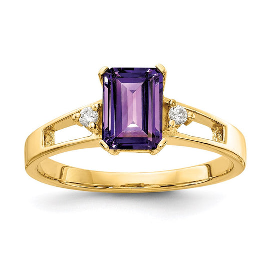 14k yellow gold 7x5mm emerald cut amethyst a real diamond ring y4757am a