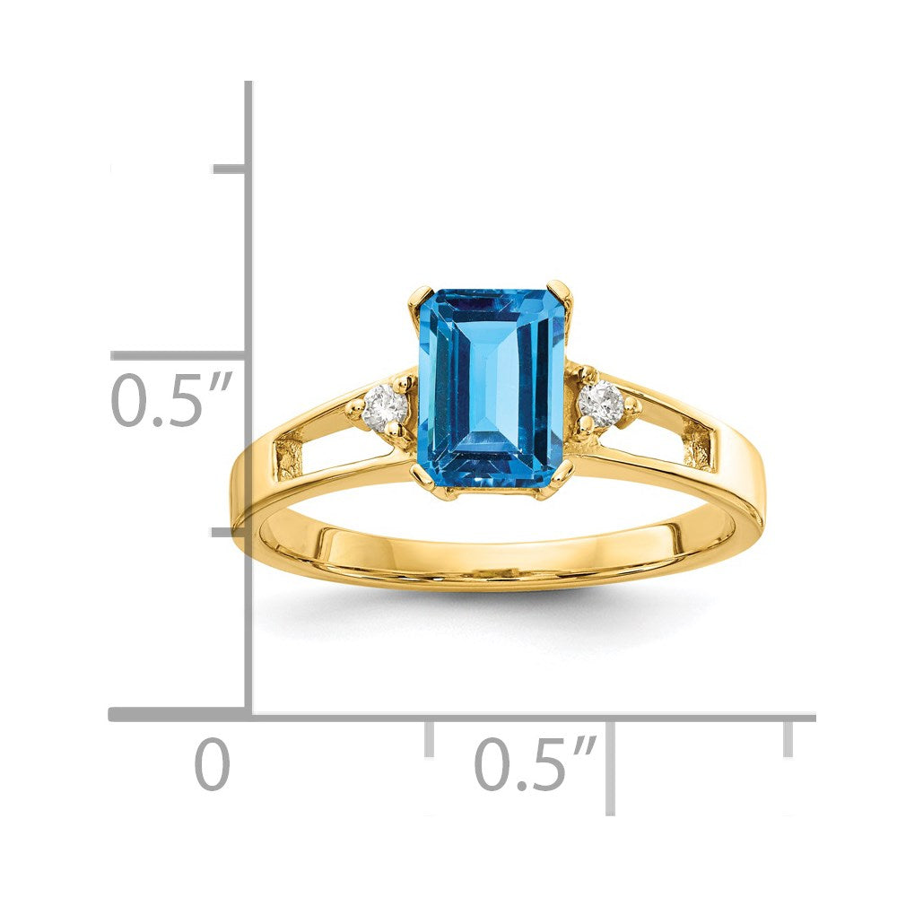 14k yellow gold 7x5mm emerald cut blue topaz a real diamond ring y4757bt a