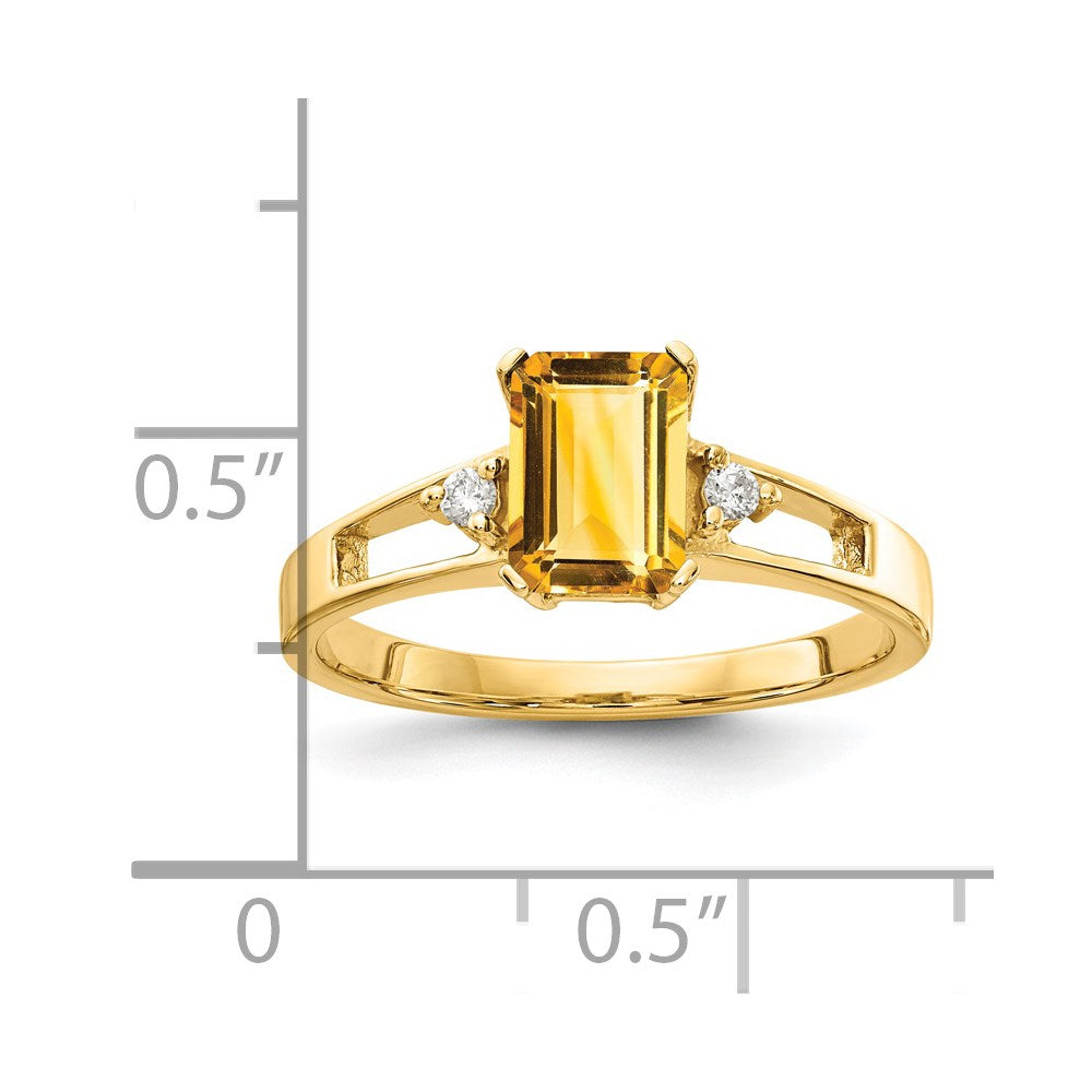 14k Yellow Gold 7x5mm Emerald Cut Citrine AA Diamond ring
