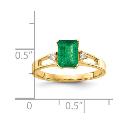 14k Yellow Gold 7x5mm Emerald Cut Emerald AA Diamond ring