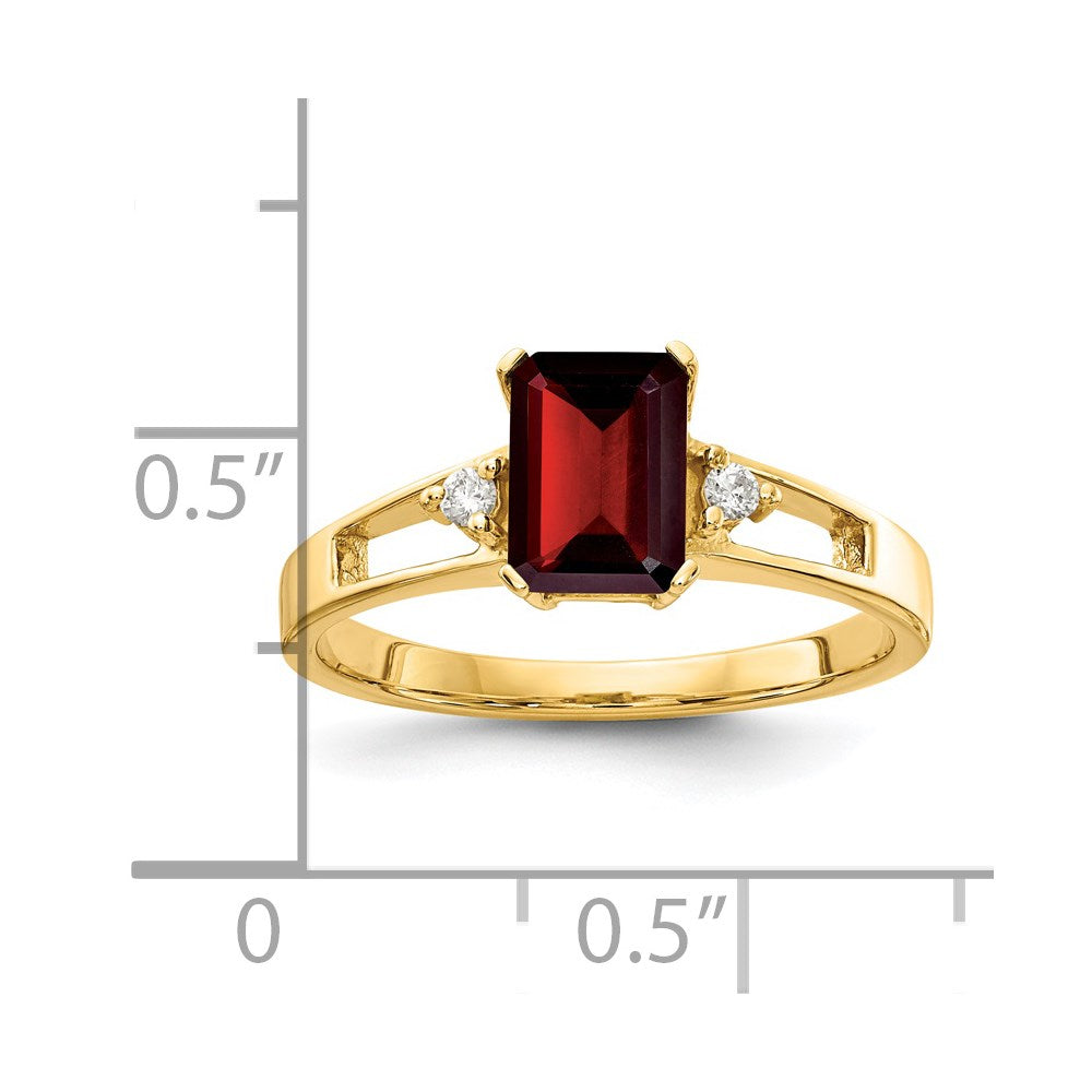 14k yellow gold 7x5mm emerald cut garnet a real diamond ring y4757ga a
