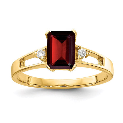 14k yellow gold 7x5mm emerald cut garnet a real diamond ring y4757ga a