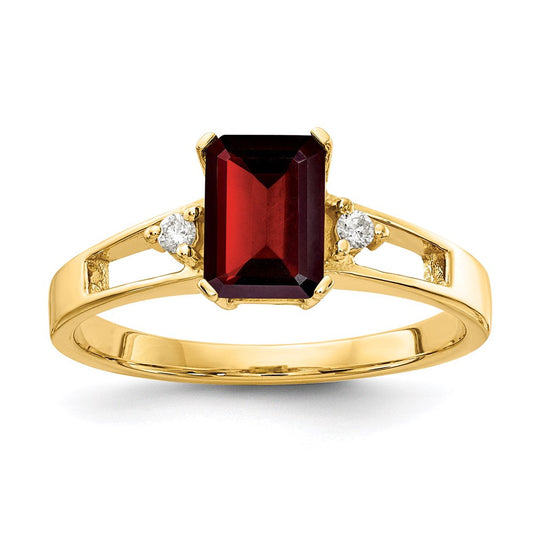 14k yellow gold 7x5mm emerald cut garnet a real diamond ring y4757ga a