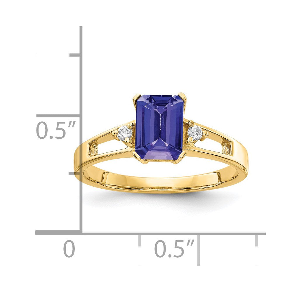 14k Yellow Gold 7x5mm Emerald Cut Tanzanite AAA Diamond ring