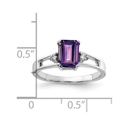 14k white gold 7x5mm emerald cut amethyst a real diamond ring y4758am a