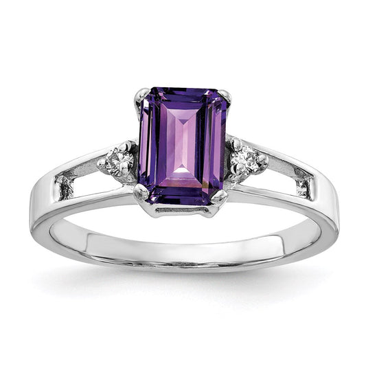 14k white gold 7x5mm emerald cut amethyst a real diamond ring y4758am a
