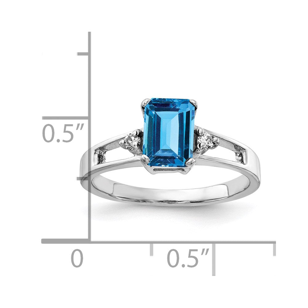 14k white gold 7x5mm emerald cut blue topaz a real diamond ring y4758bt a