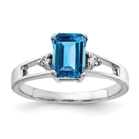 14k white gold 7x5mm emerald cut blue topaz a real diamond ring y4758bt a