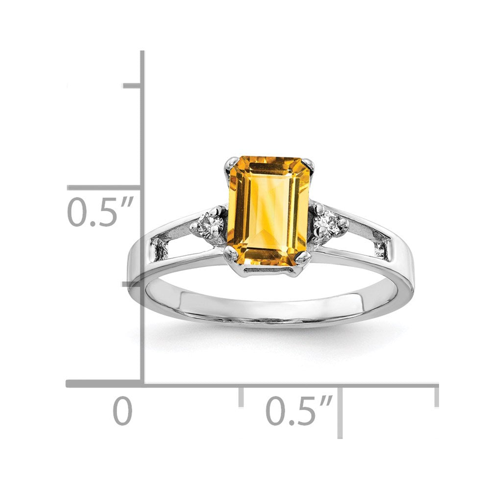 14k White Gold 7x5mm Emerald Cut Citrine AAA Diamond ring