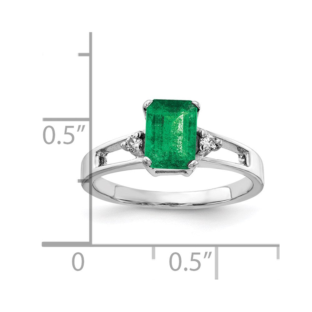 14k White Gold 7x5mm Emerald Cut Emerald AA Diamond ring