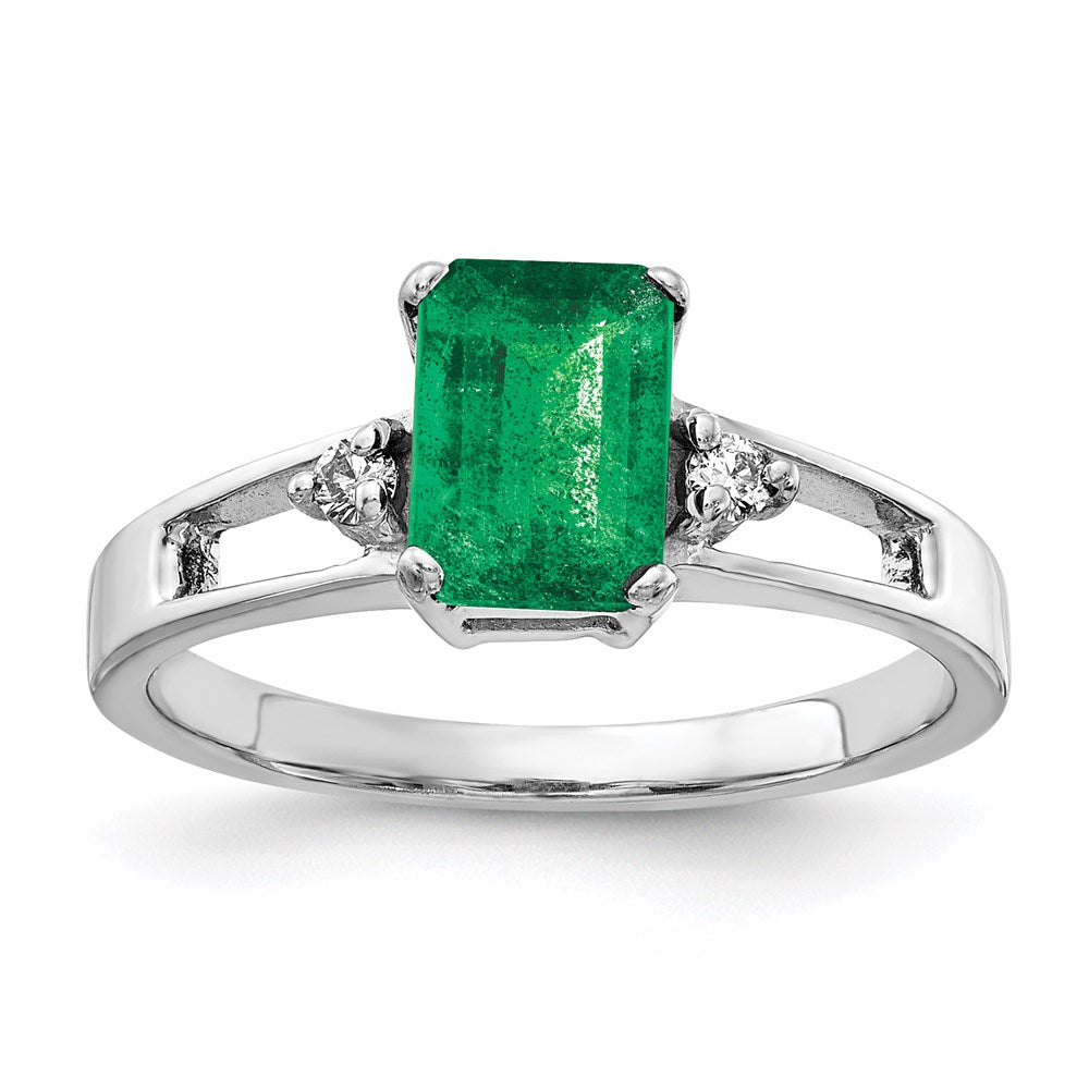 14k white gold 7x5mm emerald cut emerald a real diamond ring y4758e a