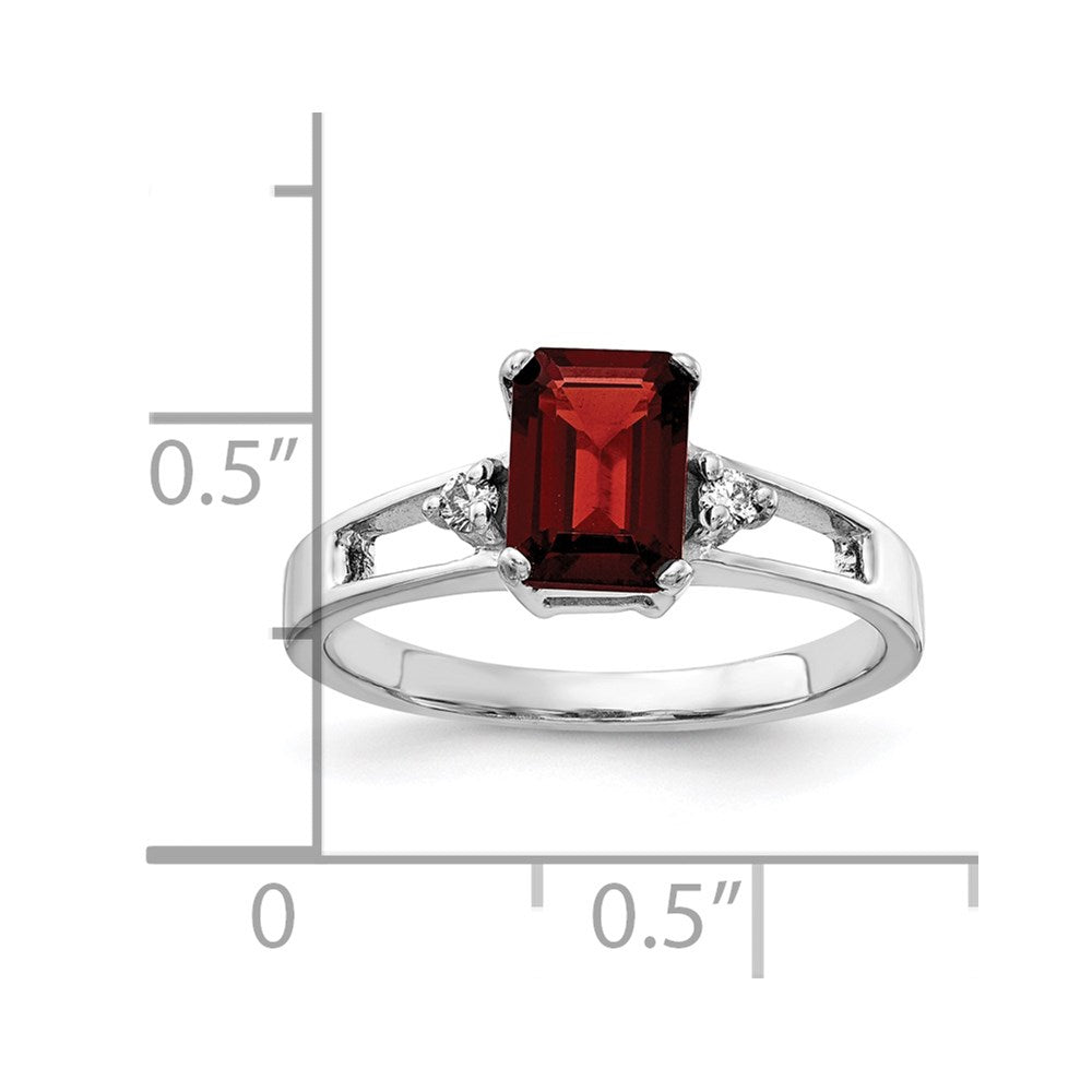 14k White Gold 7x5mm Emerald Cut Garnet AA Diamond Ring