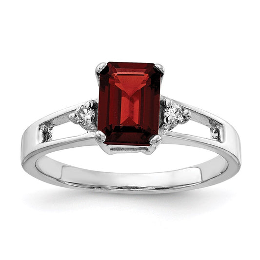 14k white gold 7x5mm emerald cut garnet a real diamond ring y4758ga a